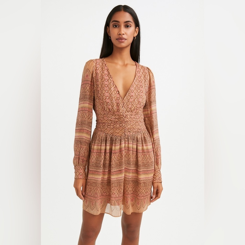 House of Harlow Shona Joy long Sleeve Boho Dress (Small)